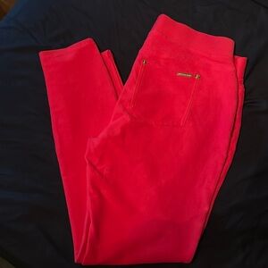 MICHAEL KORS pull on red twill leggings with gold accents, size large